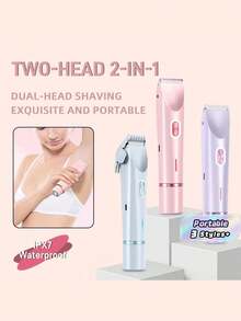 2-In-1 Electric Shaver For Women, Rechargeable And Portable, Suitable For Wet And Dry Use. Perfect For Trimming And Shaving Hair On Arms, Legs, Underarms, Bikini Line, And Facial Hair Including Lip, Chin And Neck. Features Adjustable Head For Smooth - multicolor - View 2