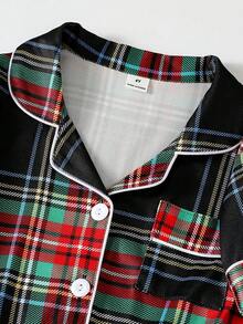 SHEIN 2件組 男童藍色純色舒適休閒極簡開襟短袖上衣與短褲家居服套裝 - 彩色 - 查看 4