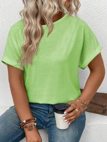 EMERY ROSE Women's Summer New Plus Size Round Neck Loose Casual Plus Size T-Shirt - Green - View 5