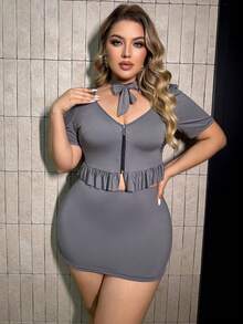 Fantasy Costume Fantasy Costume 3pcs Lady Zipper Uniform LadyBoss Maid Charming Wearable Bar Party Wedding Guest Plus Size Sexy Costume Summer - Dark Grey - View 5