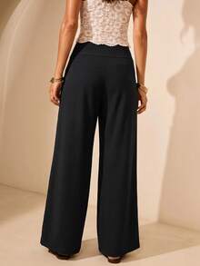 Aralina Striped Low Rise And Wide Leg Wide Wrap Waistband Pants - Black - View 2