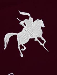 STYNVO 男士字母騎士印花休閒百搭通勤旅行短袖 Polo 衫，儀式感 - 酒紅色 - 查看 4