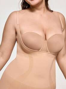 SHAPORA 1pc Seamless Plus Size Women Tummy Control Open Bust Shapewear - Apricot - View 7