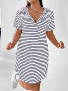 Vionelle Ribbed Ribbed Fashion Plus Size Women's Hooded Dress - Light Grey - View 3