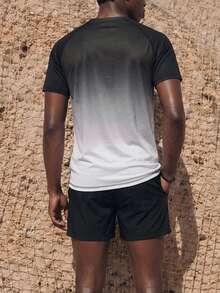Palasendo Ombre Crew Neck Short Sleeve Men's Swim Rashguards T Shirt For Man T Shirts For Men Men T Shirts - Grey - View 3