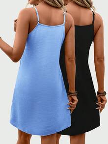 SHEIN LUNE 2 PIEZAS Vestidos cortos para mujer - Azul - Ver 2