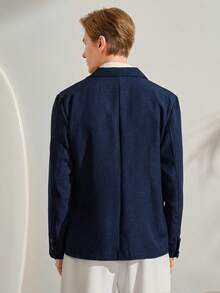 VeloEdit Blue Navy Men's Suit Blazer, Casual Commuter, Minimalist Daily Wear Top, Formal Old Money Summer Vacation Style Gift And - Navy Blue - View 3