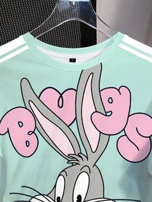 LOONEY TUNES X SHEIN Women's Casual Cartoon Print Round Neck Short Sleeve T-Shirt, Versatile For Daily Wear - White - View 6