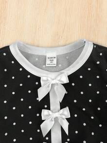 SHEIN 女童針織拼色圓領休閒T恤與長褲2件組 - 黑與白 - 查看 4