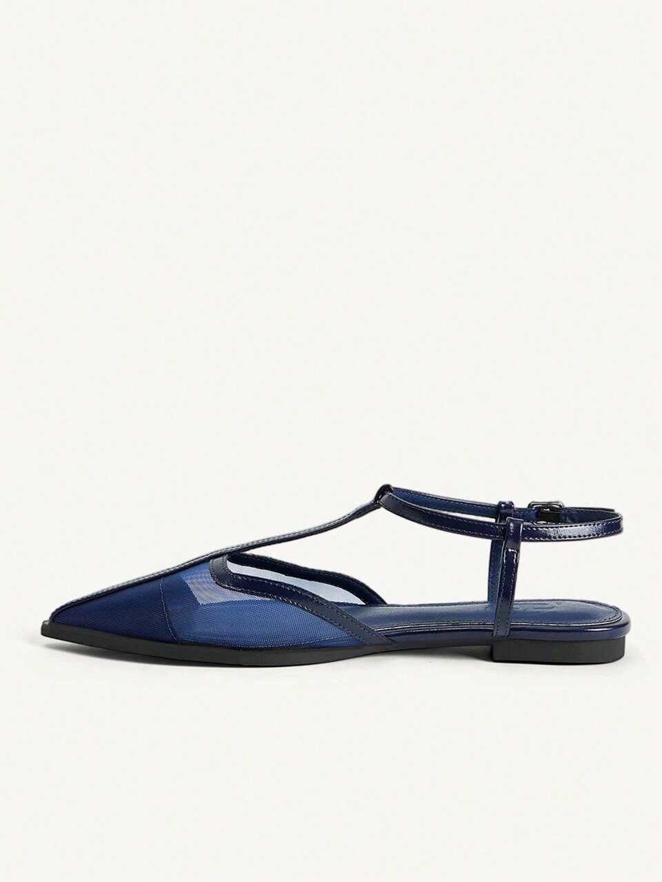 CUCCOO CHICEST French Blue Mesh Pointed Flat Women's Sandals, Office Workers Versatile T-Strap With Buckle Breathable Low Vamp Women's Sandals Fall Shoes