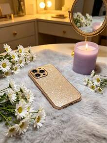 1 Frosted Electroplated Frame With Rhinestone Trim Phone Case - Gold - View 6