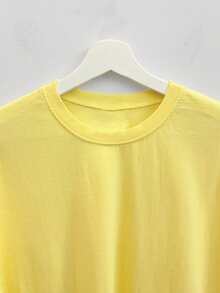 DAZY Men's Summer Solid Yellow Versatile Round Neck Short Sleeve T-Shirt - Yellow - View 6