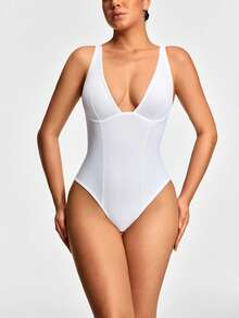 SHAPORA Women Sleeveless Seamless Jumpsuit - White - View 4