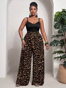 Slaydiva Casual Vintage Leopard Print Contrast Color Plus Size 2 Pieces Set, Suitable For Summer Music Festivals - Multicolor - View 5