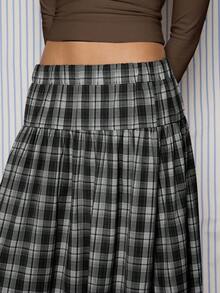 COUREZ Low Rise Check Midi Skirt / Y2K Spring Clothes For Women Cute Cottagecore Skirts 2 Piece Sets Valentines Day Outfit Date Night Going Out Outifts - Dark Grey - View 6