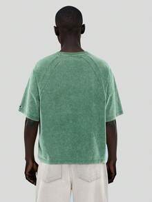 FORM&CHAOS [100% Cotton]Men's Vintage Washed Green 100% Cotton T-Shirt, Summer - Green - View 2