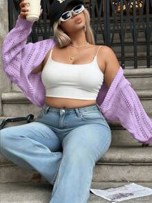INAWLY Plus Size Women's Solid Color Casual Versatile Daily Wear Cardigan Fall - Purple - View 4