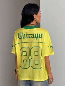 Coolane Women's Summer Y2K Sporty Streetwear Vintage Breathable Mesh Graphics Number Pattern Football Brazil Jersey T-Shirt Back-To-School Green And Yellow - Yellow - View 2