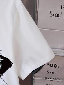 LOONEY TUNES X SHEIN Men's Colorblock Cartoon Print Round Neck Short Sleeve T-Shirt, All-Over Print - White - View 7
