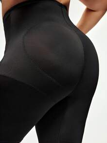 SHAPORA Pantalones de control de figura de talle alto con botones y diseño de patchwork a rayas para mujer de talla grande - Negro - Ver 6