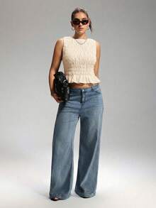 LYSMO Top de tirantes elástico con fruncido estilo boho para mujer de talla grande, de verano - Albaricoque - Ver 5