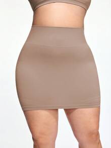 SHAPORA Falda ajustada de cintura alta sin costuras con pantalones cortos de , falda ajustado ajustada y sexy, vestido moldeador que levanta y da forma a la cintura - Marrón Mocha - Ver 3