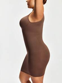 SHAPORA 1pc Women's Plus Size High-Quality, High-Cost Performance, Comfortable, Minimalist Solid Color Shapewear, 2025 Trending - Coffee Brown - View 4