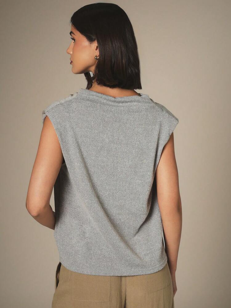 KSTM Relaxed Fit Sleeveless Hooded Top With Soft Cowl Neck Casual Tank Top For Women