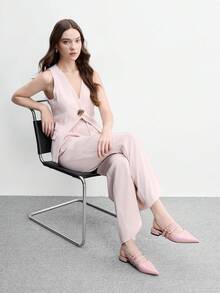 CUCCOO BIZCHIC 女款粉色亮面尖頭後綁帶平底鞋，職場通勤溫柔優雅百搭工作鞋 - 粉色 - 查看 3