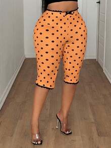 Maweii Plus Size Polka Dot BowBermuda Shorts - Orange - View 5
