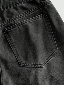 ROMWE MEN Pantalones cortos vaqueros cargo con bolsillos 3D para hombre - Negro - Ver 4