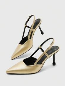 CUCCOO BIZCHIC Elegant, Simple And Generous, Fashionable And Versatile, Casual Workplace Commuter Women's Rear Empty High-Heeled Shoes - Gold, - View 7