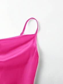 EMERY ROSE Camiseta de mujer de unicolor con escote en pico y decoración de diamante de imitación elegante - Rosa Fucsia - Ver 3