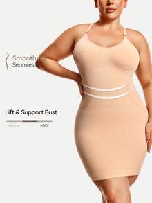 SHEIN Vestido de tubo de unicolor de verano con tirantes elásticos para tallas grandes - Beis - Ver 1