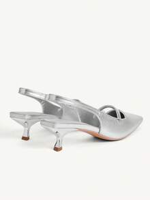 CUCCOO CHICEST Women's Shoes Spring And Summer New Small Short Heels Slingback Pointed Commuting Temperament Shoes - Silver - View 5