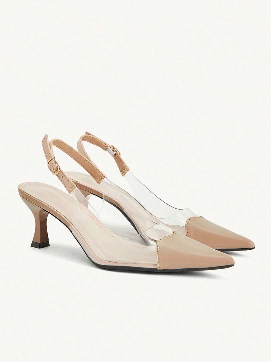 CUCCOO CHICEST Women's Red Pointed Toe Splicing Transparent High Heel Pumps Spring Shoes Spring Break Easter Prom Heels For Christmas Valentine's Day - Bright apricot - View 1