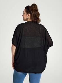 Enliva Jolene.Mendez Plus Size Vacation Solid Color Asymmetric Hem Batwing Sleeve Casual Jacket,Spring/Summer, For Apple Rounded Body Shape - Black - View 3