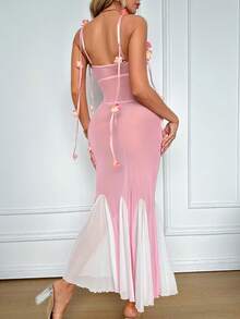 SHEIN 2pcs/Set Women's Sexy Mesh Nightgown With Underwire And Thong - Pink - View 2