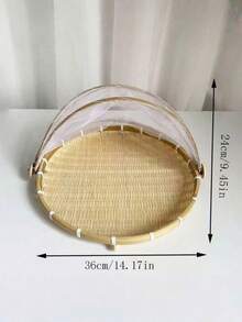 1pc Handwoven Food Service Tent Basket Tray, Fruit Outdoor Cover Insect Bamboo Woven Storage Basket Picnic Scoop Tool - Wood Color - View 7