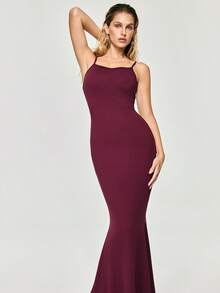 SHAPORA Solid Mermaid Hem Lounge Dress, Long Dress - Maroon - View 2
