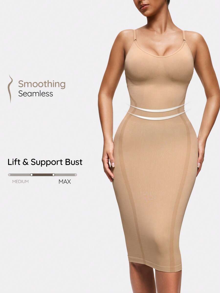 SHAPORA Vestido de control de cintura y abdomen con tirantes ajustables - Prenda interior moldeadora sin costuras - Albaricoque - Ver 1