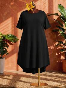 SHEIN CURVE+ 曲线尺码 US22 音乐节、海滨度假、波西米亚风 CURVE PLUS / /2025 新款锐舞/复活节女装、老钱风格女装、乡村音乐会服装、外出服装、仙女风、音乐节服装、热带度假女装、夏季女装、夏季、锐舞夏季/乡村/海滩度假服装/海滩服装/沙滩装 蓝色中长连衣裙 休闲中长连衣裙 - 黑色 - 查看 8