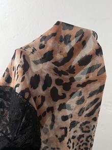 StreetHx Women's Street Avant-Garde Punk Leopard Print Mesh Lace Decor Fitted Tank Top - Multicolor - View 7
