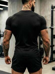 GymBeat Men's Spider Print Raglan Short Sleeve Sports T-Shirt, Gym - Black - View 2