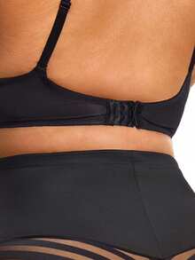 SHAPORA Plus Size Solid Color High Waist Net Mesh Patchwork Shaping Underpants - Black - View 8