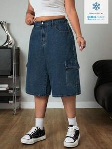 SHEIN ICON Pantalon cargo en jean bleu délavé à jambe droite ample avec grandes poches - Jean brut - Voir 6