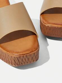 HighSole Brown Elegant Square Toe Wedge Heel Thick Sole Mid-Heel Pumps, Comfortable Slip-On Casual Dress Shoes For Women, Suitable For Workplace, Commute, Date, Party, Formal Occasions - Brown - View 4