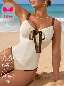 Swim DD+ Damen Urlaubs-Strandanzug mit Vorderbindung - Beige - Übersicht 8