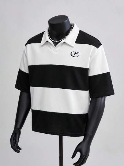 SWAVVY Men's Short Sleeve Striped Colorblock Polo Shirt With Collar