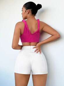 SHEIN SXY Summer Casual Solid Color High Waist Shorts - White - View 2